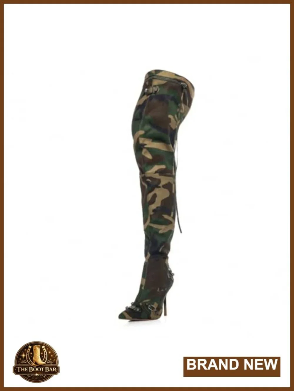Camo Knee High Boots Pointed Stiletto Heels Pull-On Tall Boots